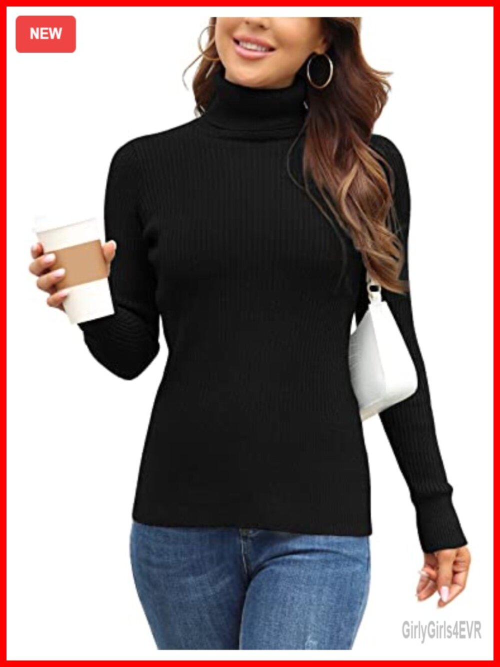 Ribbed Turtleneck Sweater Long Sleeve Slim Fit Knit Pullover Viscose